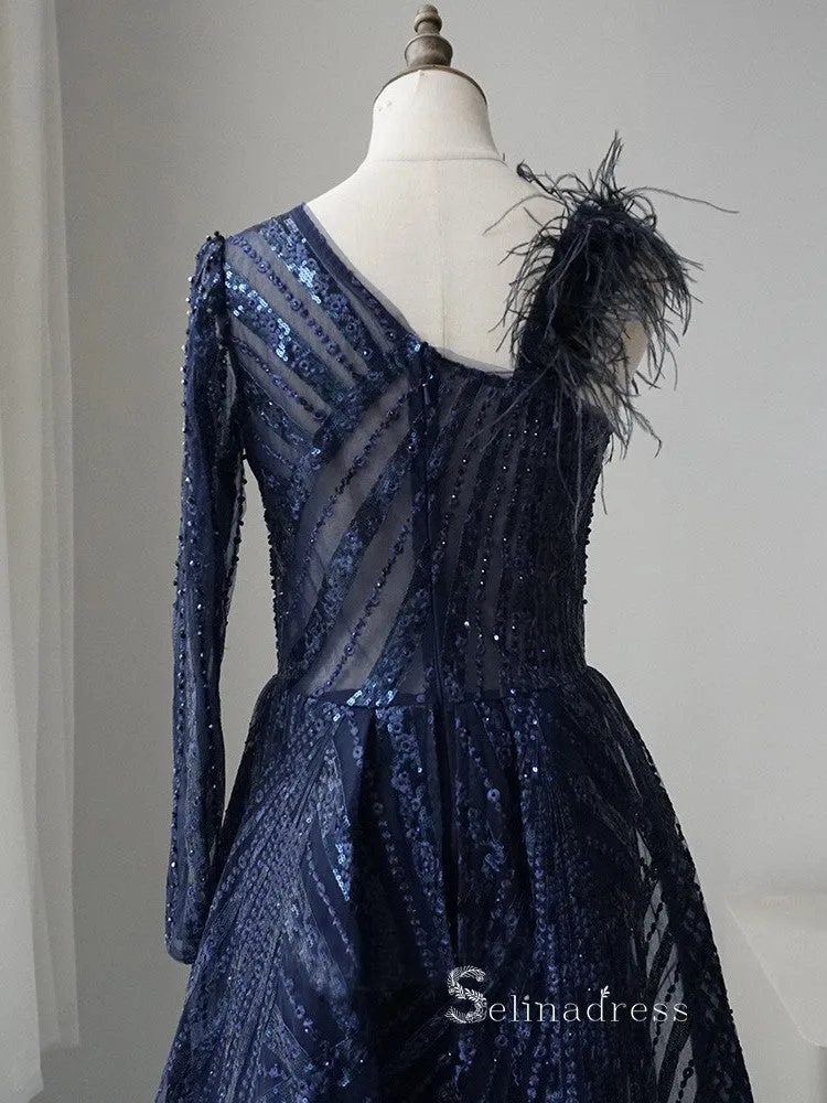 Luxurious Unique Long Sleeve Prom Dress Sparkly Beaded Fashion Long Evening Dresses ASB016