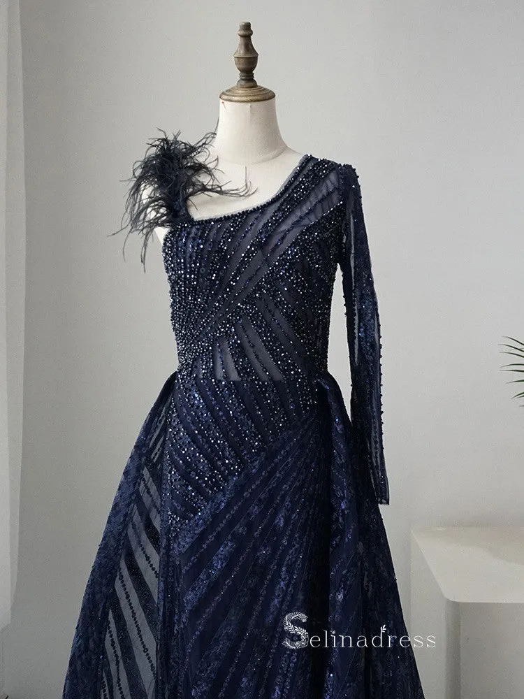 Luxurious Unique Long Sleeve Prom Dress Sparkly Beaded Fashion Long Evening Dresses ASB016