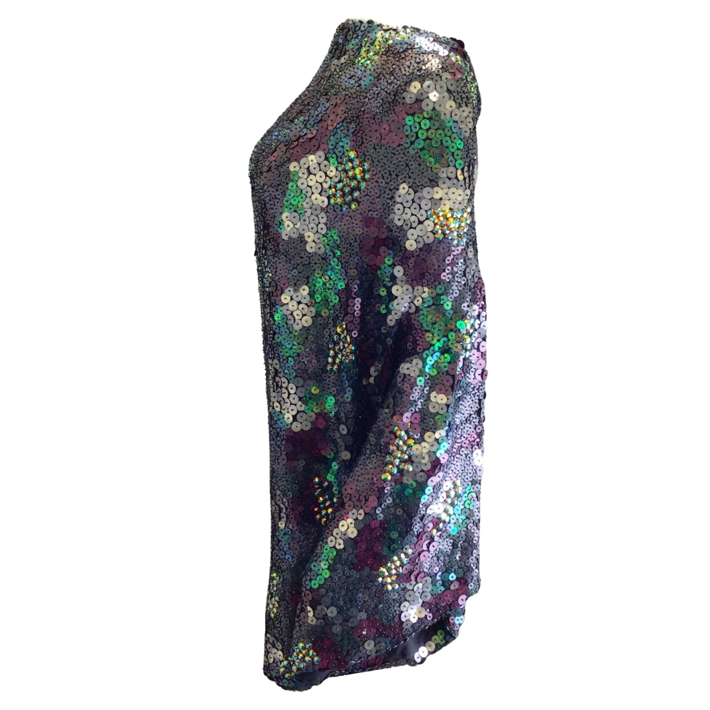 Malandrino by Catherine Malandrino Black / Purple / Green Multi Iridescent Asymmetrical Silk Dress