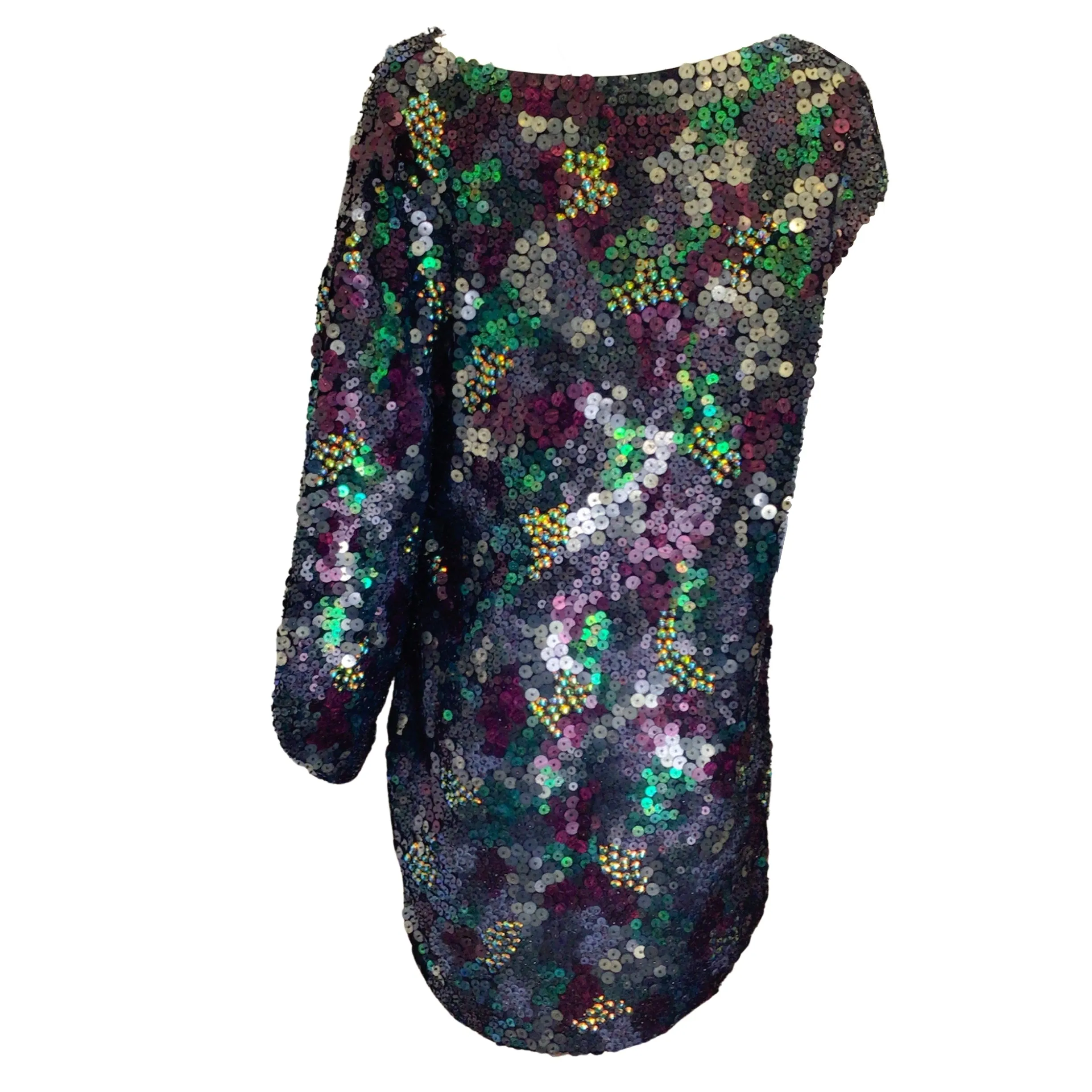 Malandrino by Catherine Malandrino Black / Purple / Green Multi Iridescent Asymmetrical Silk Dress