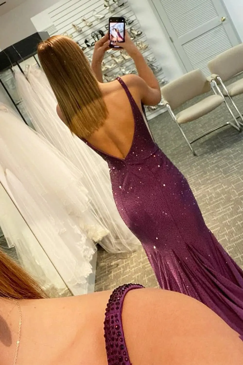 Mermaid Deep V Neck Royal Blue Long Prom Dress with Beading Party Dresses