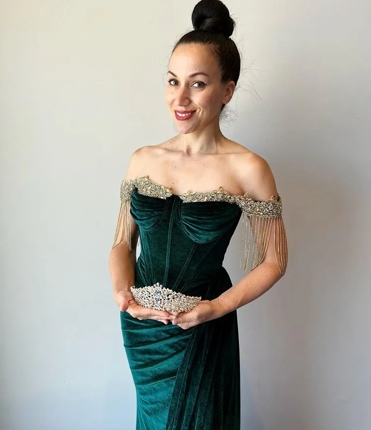 Mermaid Off-the-shoulder Dark Green Prom Dress Beaded Thigh Split Evening Dresses RYU001