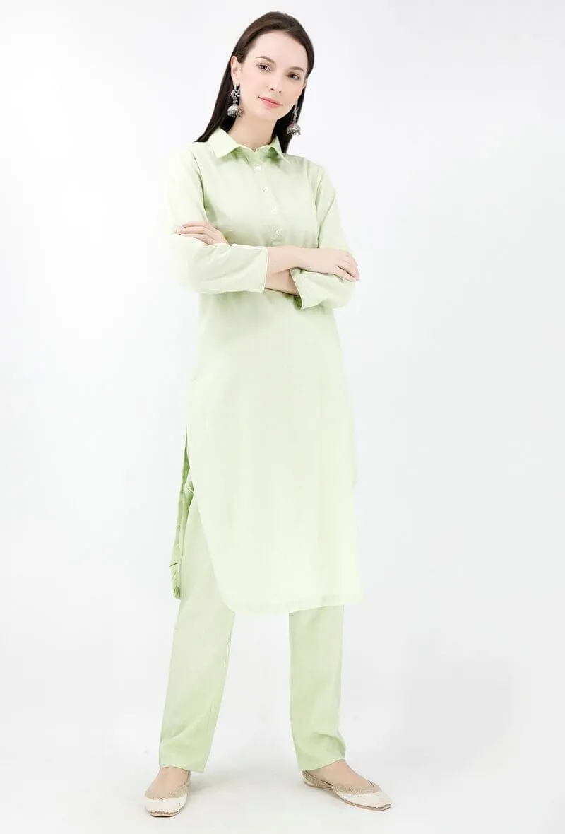 Mint Pure Cotton Pathani Kurta