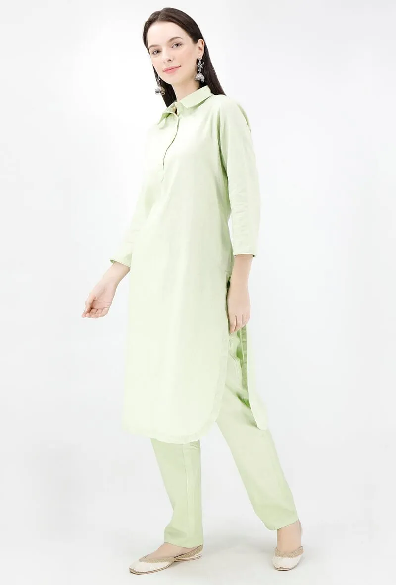 Mint Pure Cotton Pathani Kurta