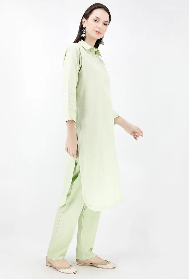 Mint Pure Cotton Pathani Kurta