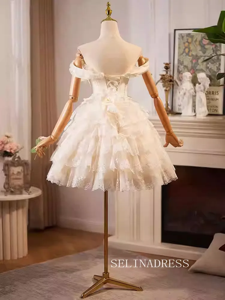 Off-the-shoulder Muti Layered Ruffles Cocktail Dress Lace Homecoming Dresses #ALI0022