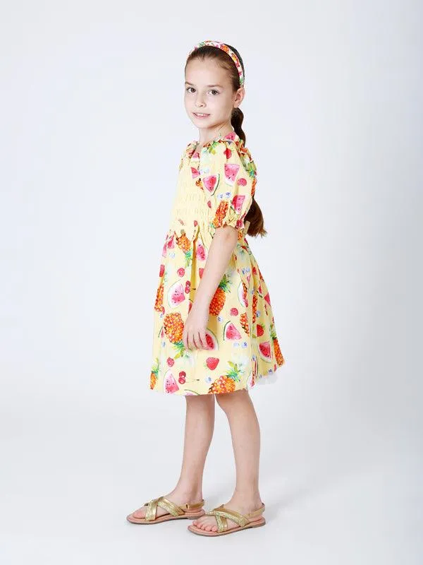 One Friday Yellow Multi Fruit Printed Dress