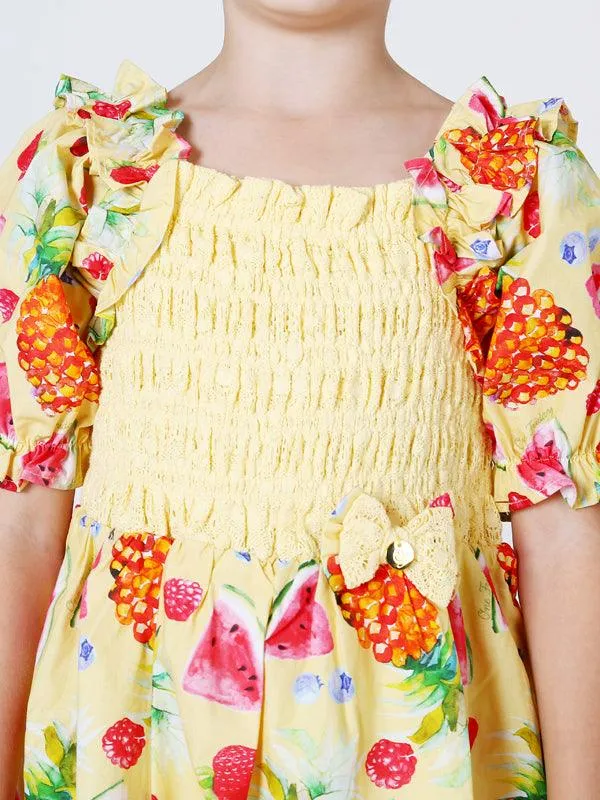 One Friday Yellow Multi Fruit Printed Dress