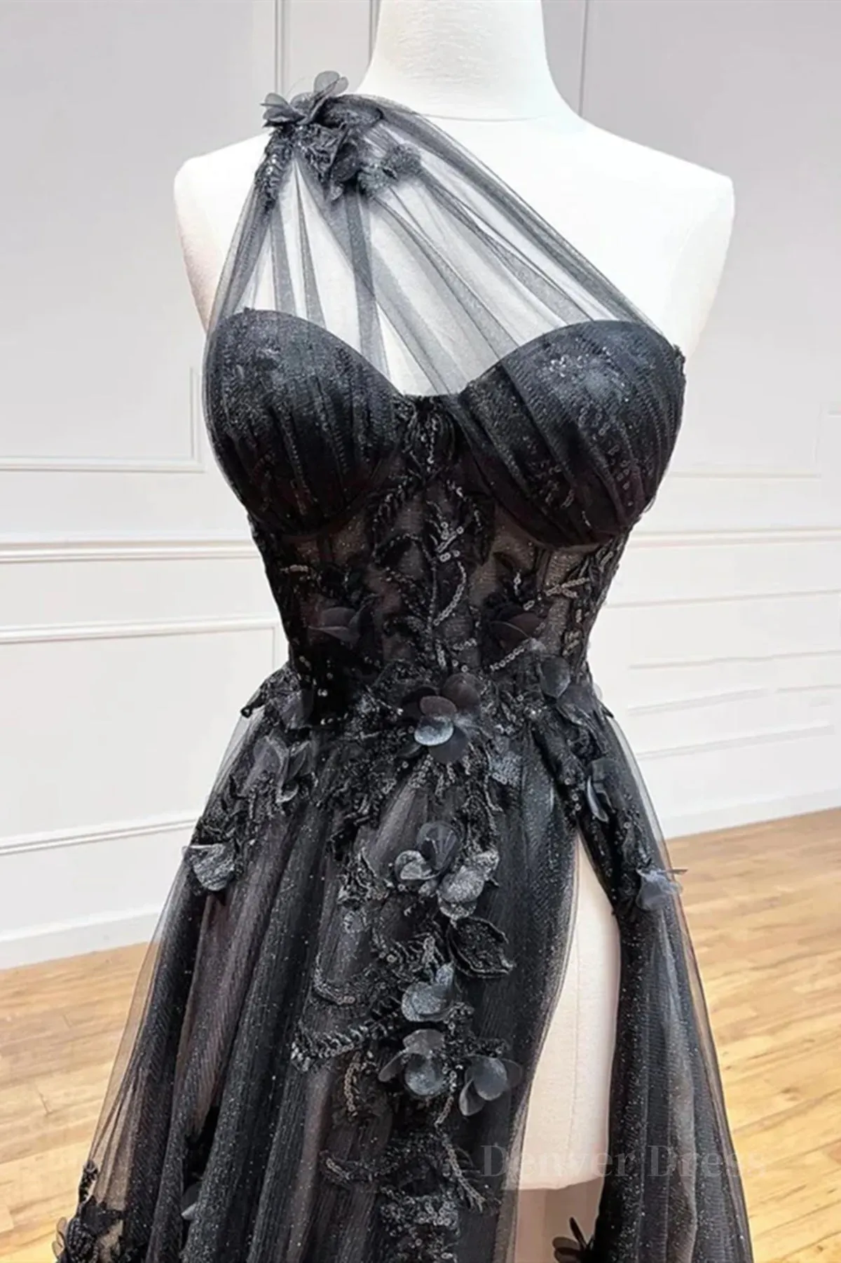 One Shoulder Black Lace Prom Dresses One Shoulder Black Lace Formal Evening Dresses