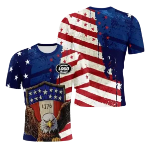 Personalized USA-Flag Shirt, Custom Pigeons, Stars Short Shirt, Breathable Tee
