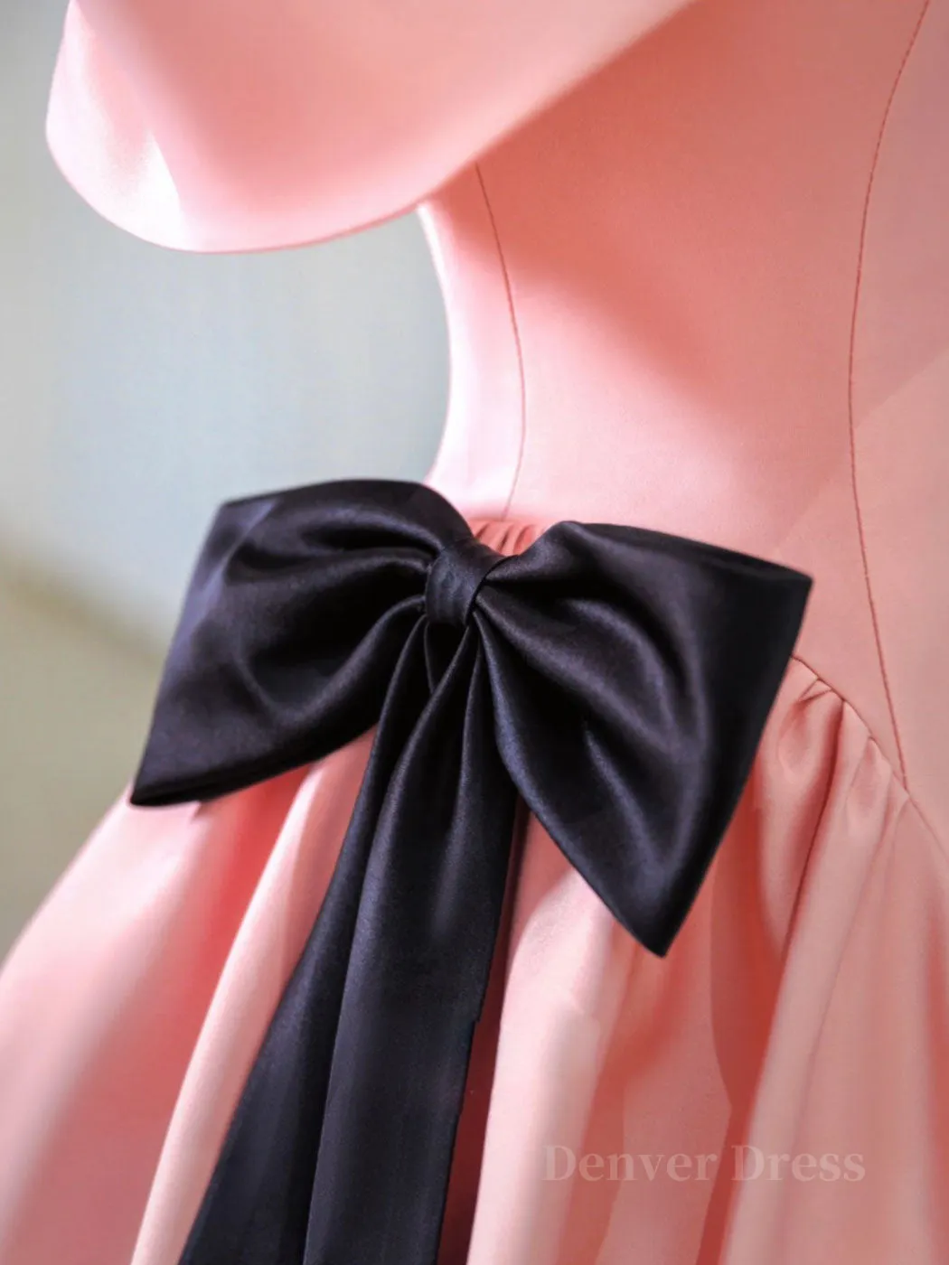 Pink A-Line Satin Off Shoulder Long Prom Dress Pink Formal Evening Dresses