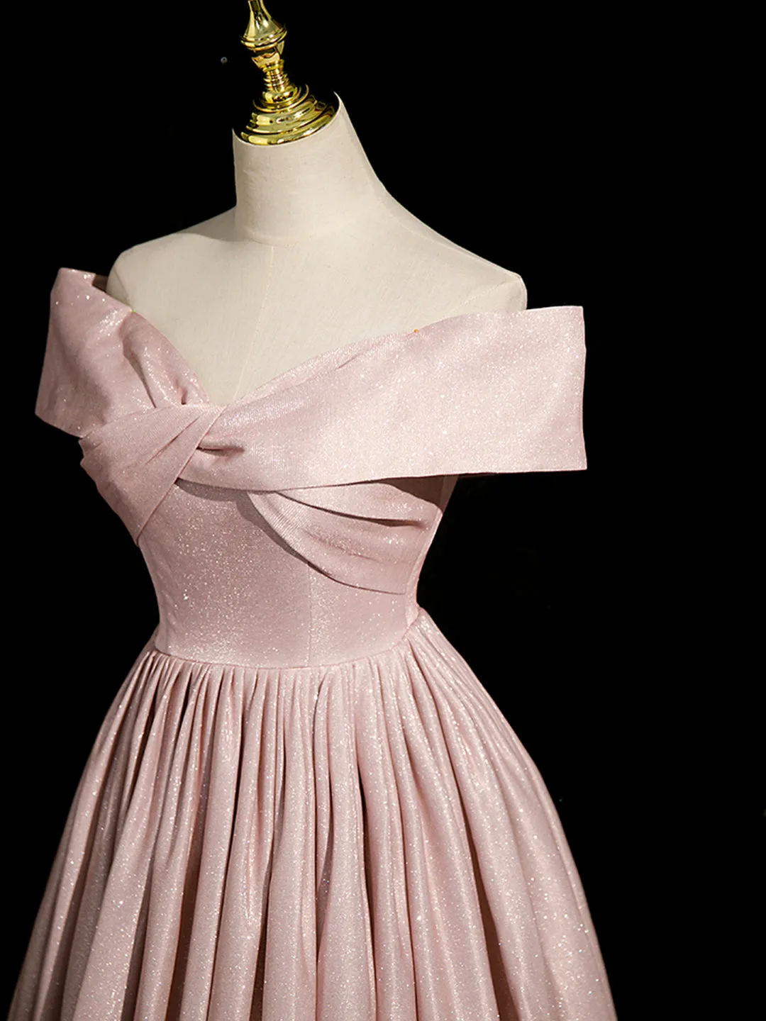Pink Gradient Shiny Floor Length Prom Dress Off Shoulder A-Line Evening Party Dress