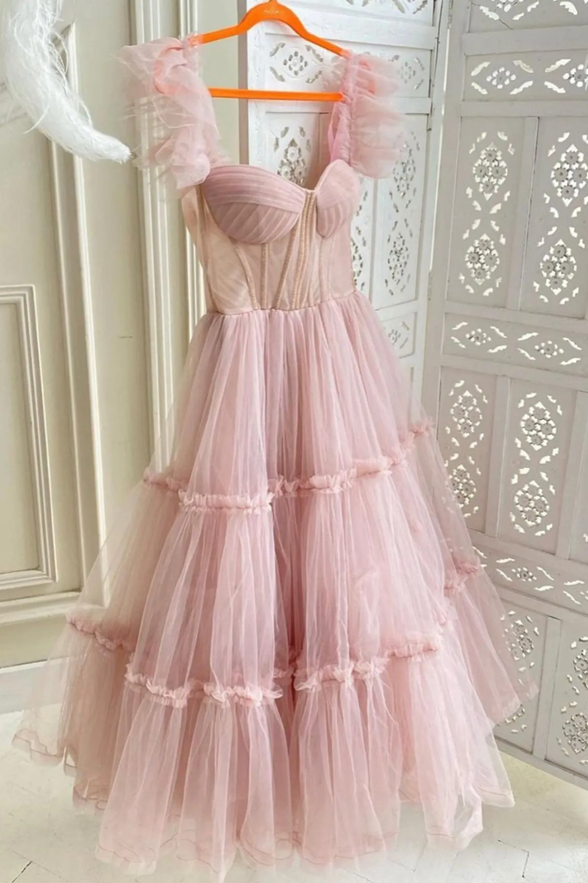 Pink Tulle Short Prom Dresses A-Line Party Homecoming Dresses