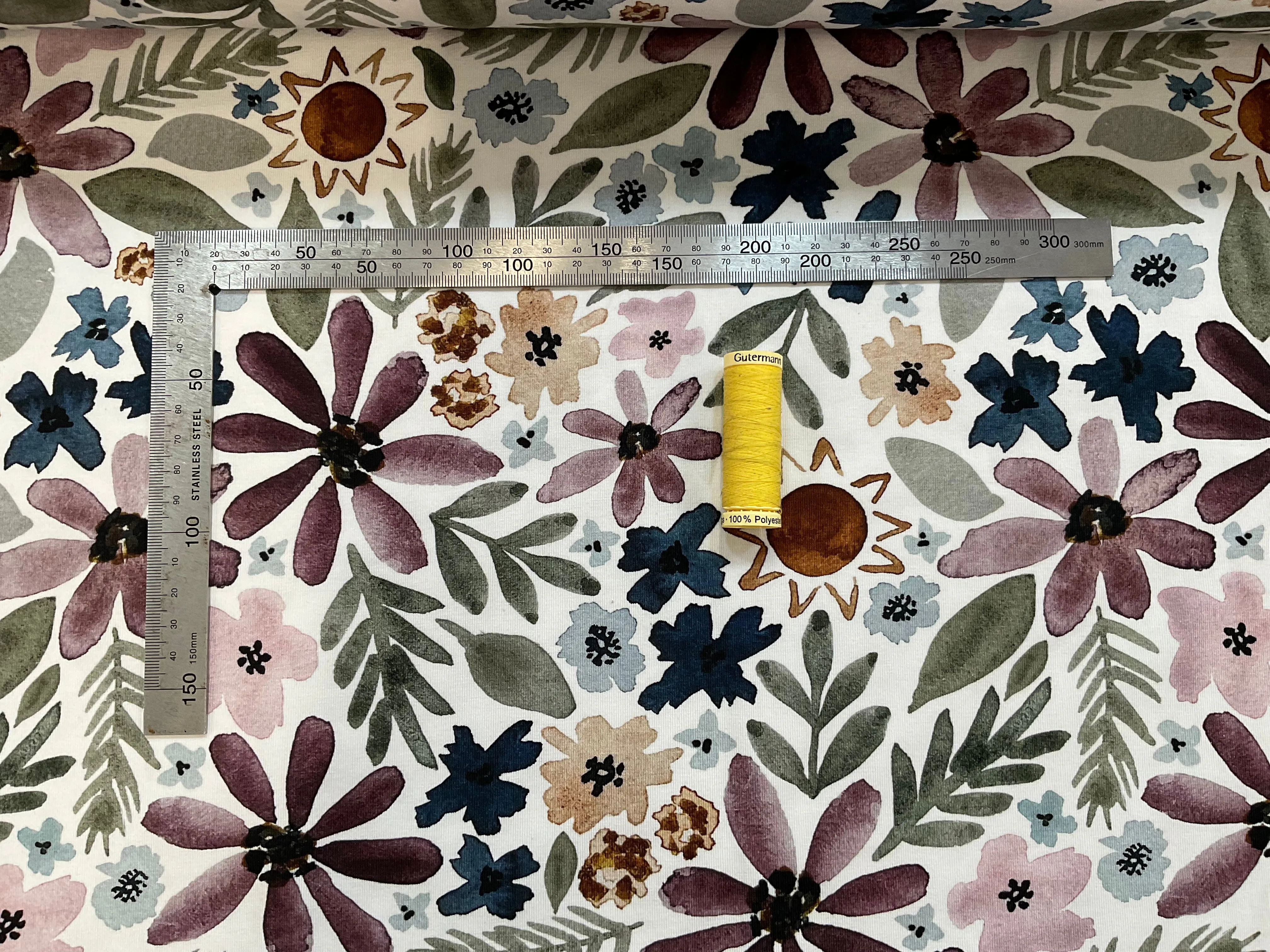 Plum floral Cotton Jersey Fabric
