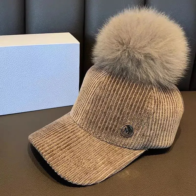 Pom Pom Corduroy Baseball Hat