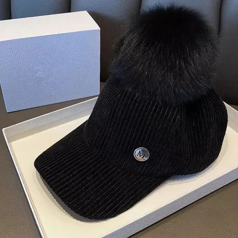 Pom Pom Corduroy Baseball Hat