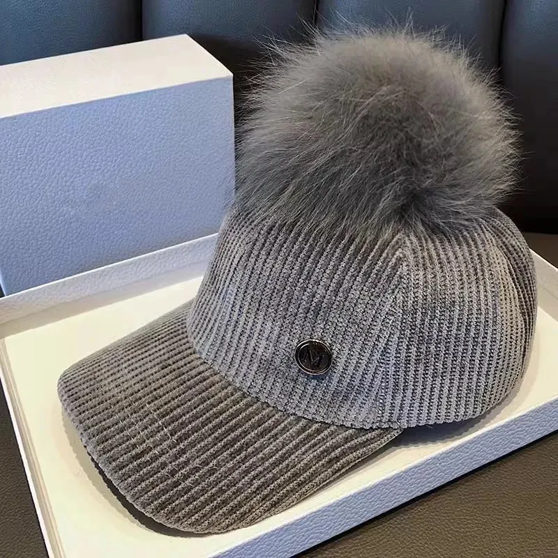 Pom Pom Corduroy Baseball Hat