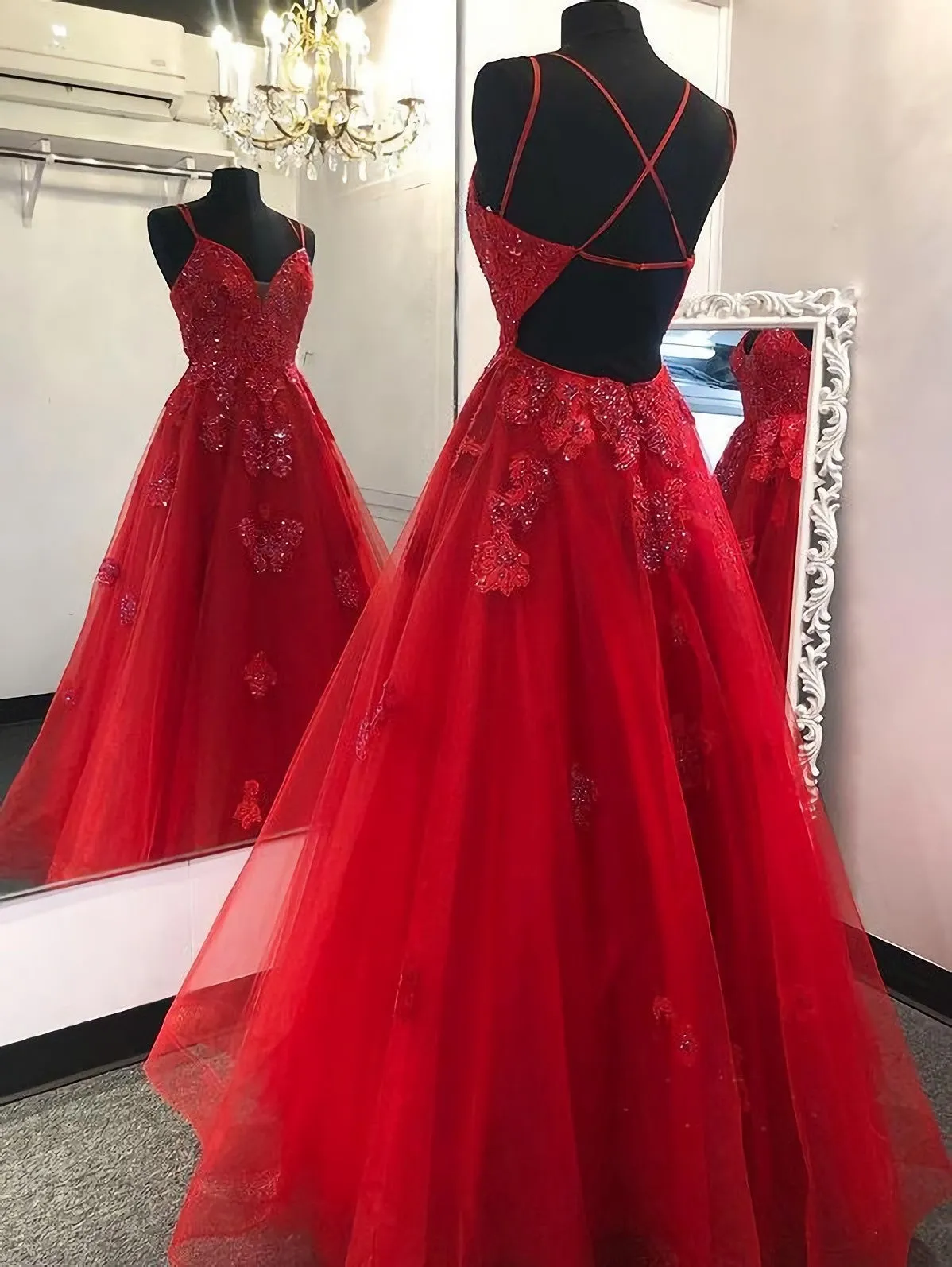 Red Long Prom Dress With Appliques And Beading Evening Dress Pageant Dance Dresses Graduation School Party Gown