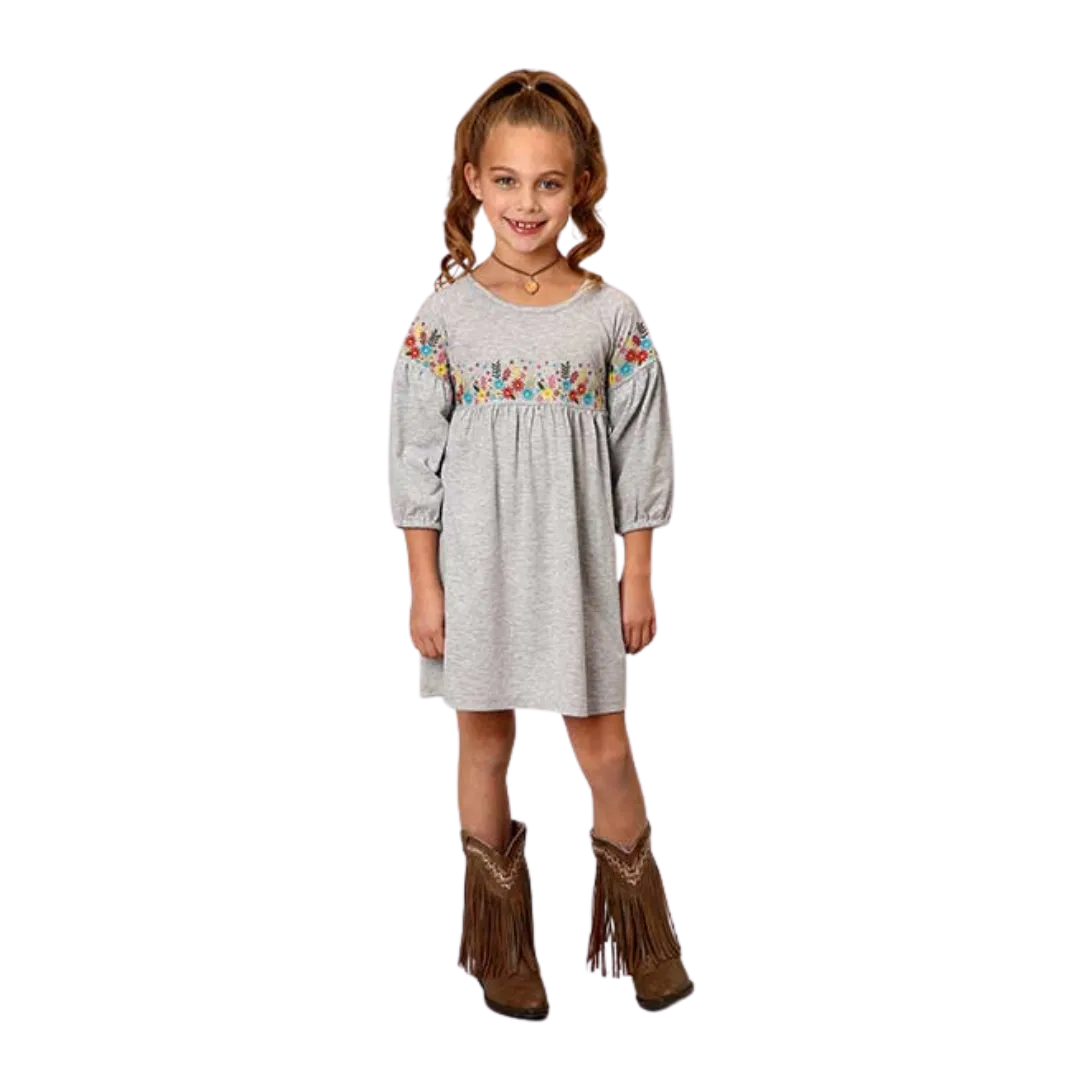 Roper Kid's Cotton Milange Grey Dress