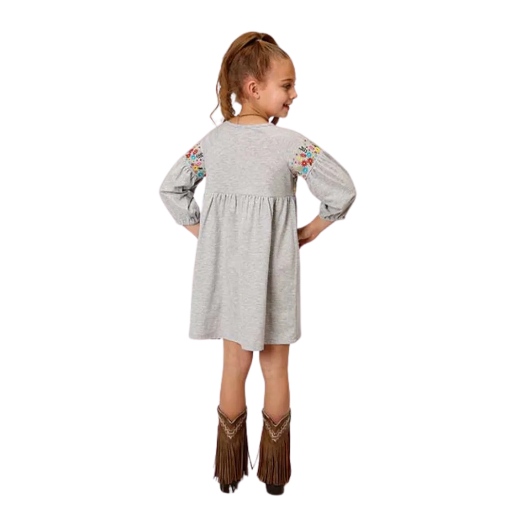Roper Kid's Cotton Milange Grey Dress