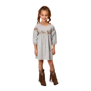 Roper Kid's Cotton Milange Grey Dress