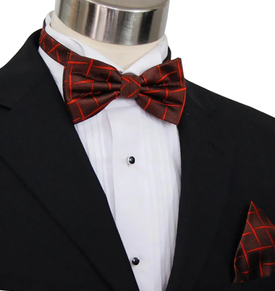 Rust Brown Silk Bow Tie and Pocket Square Set