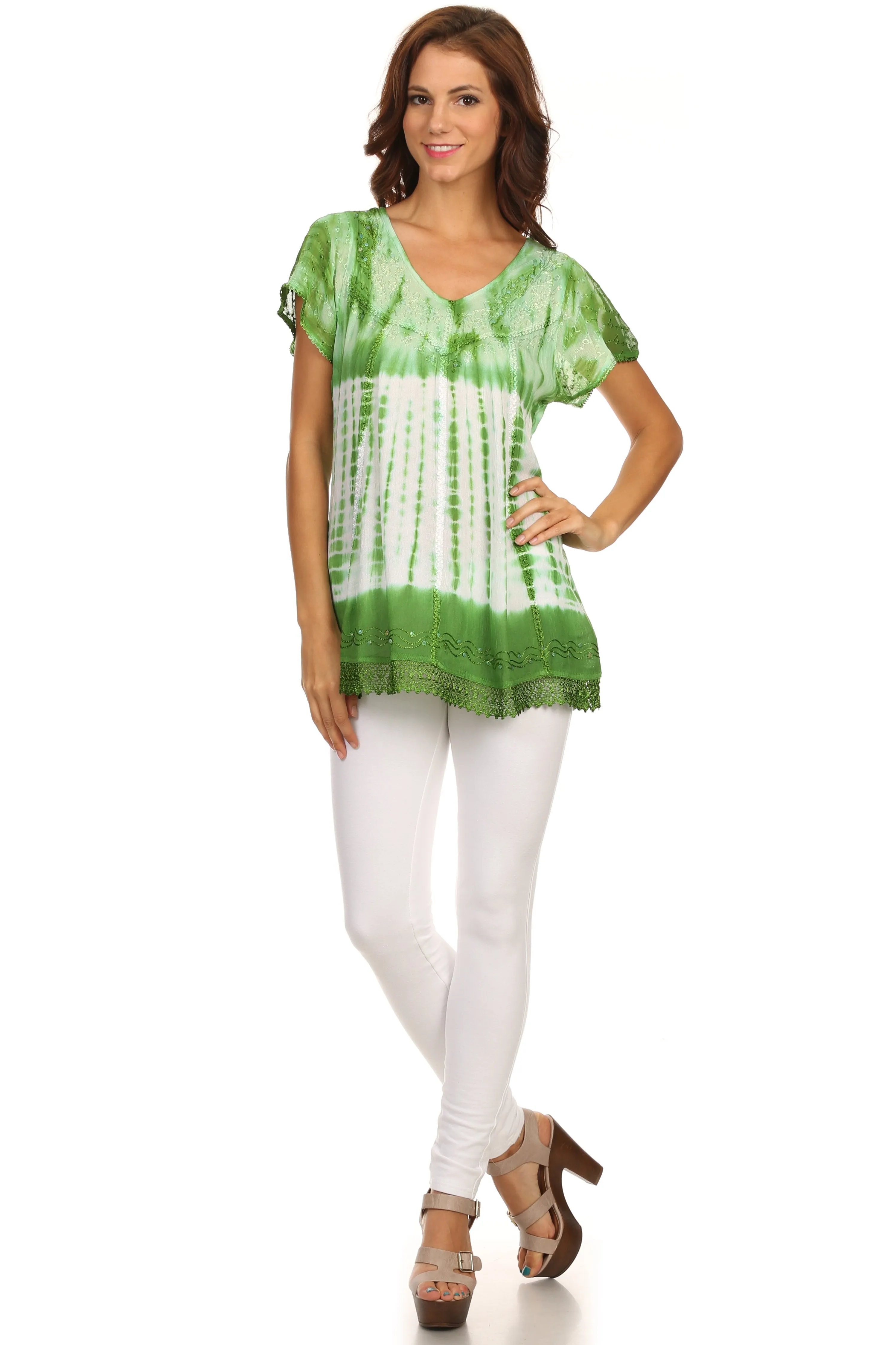 Sakkas Violet Embroidery Tie Dye Sequin Accents Blouse / Top