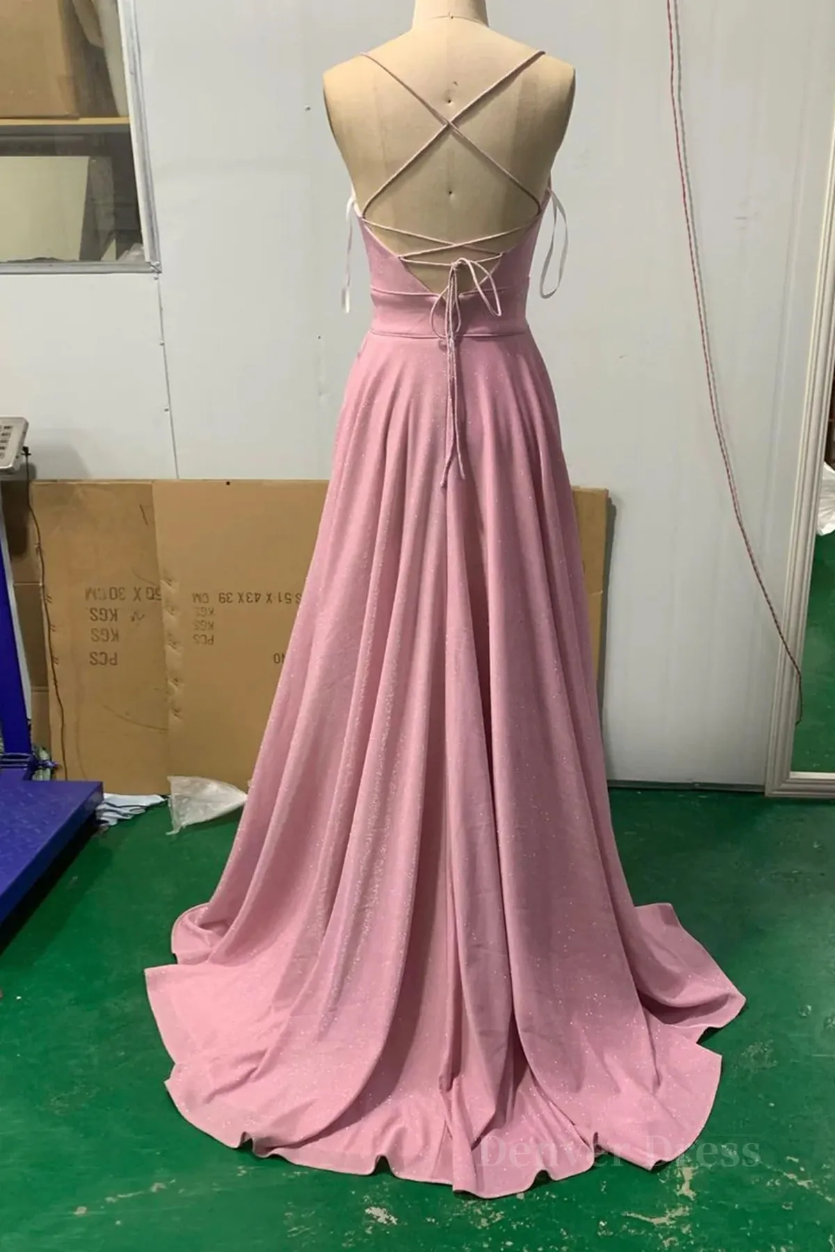 Shiny V Neck Pink Long Prom Dresses Pink V Neck Long Formal Evening Dresses