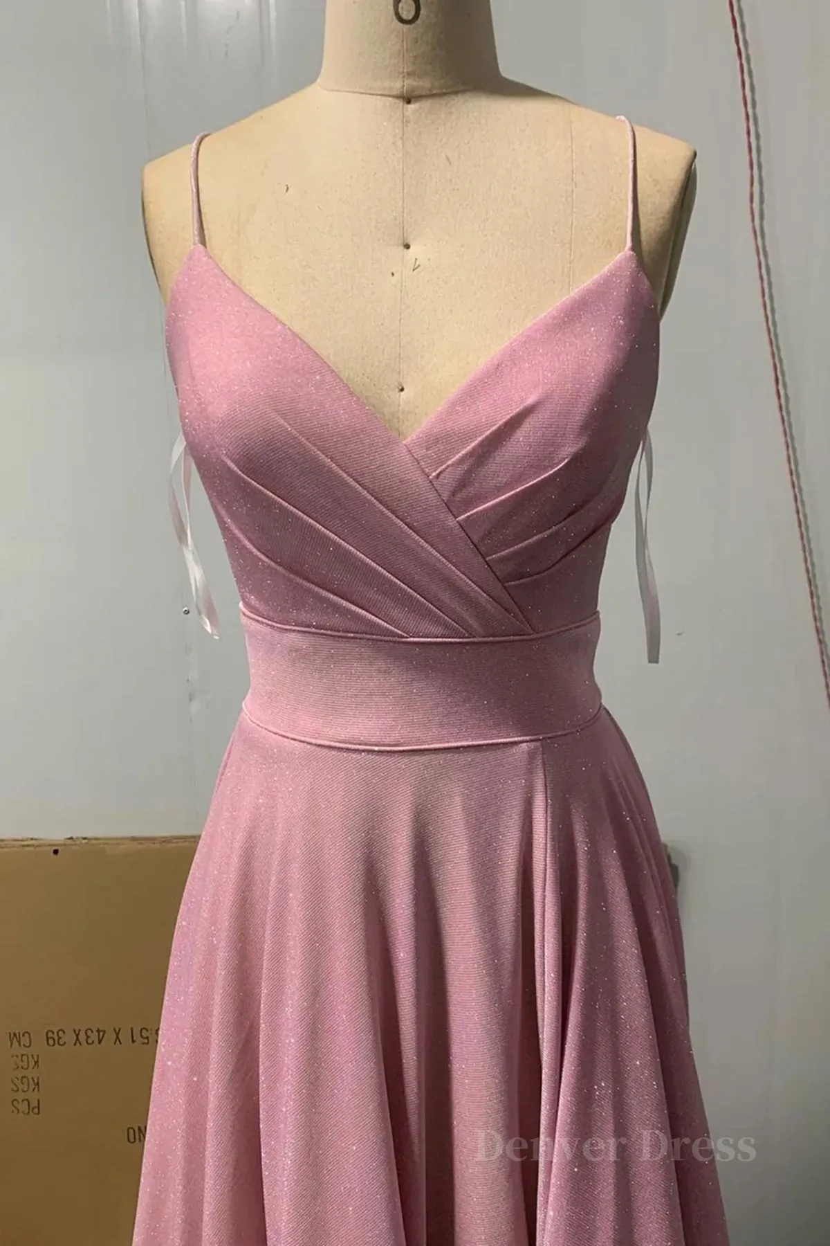 Shiny V Neck Pink Long Prom Dresses Pink V Neck Long Formal Evening Dresses