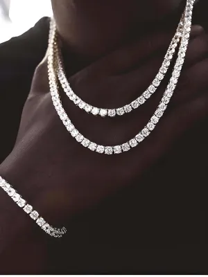 Sterling Sliver 18k Plated White Gold Diamond Tennis Necklace