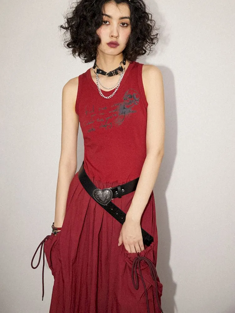 U Neckline Printed Vest Dress【s0000008852】