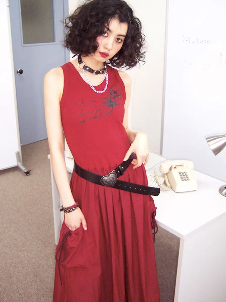 U Neckline Printed Vest Dress【s0000008852】