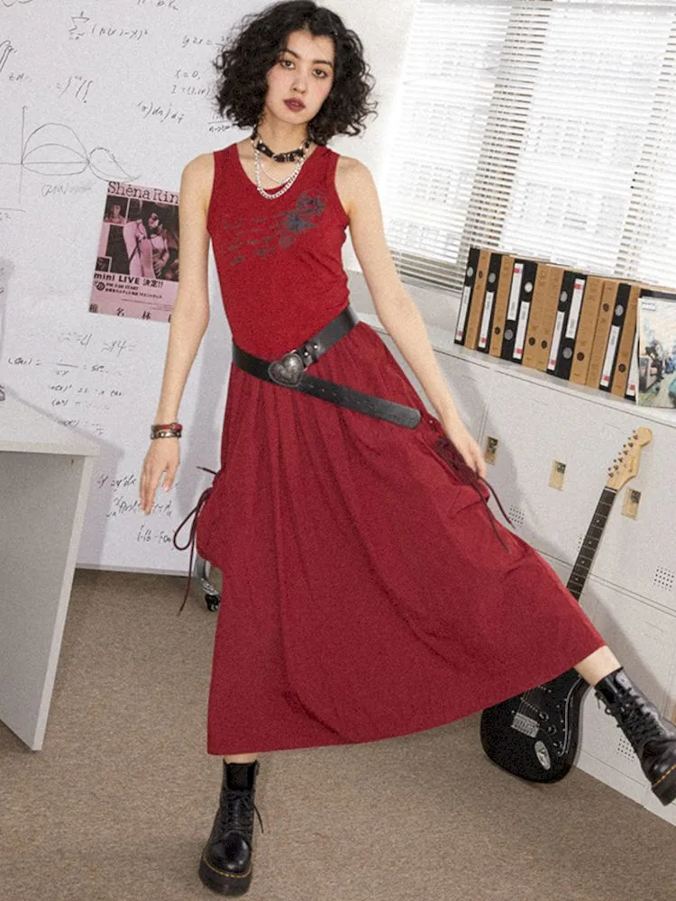 U Neckline Printed Vest Dress【s0000008852】