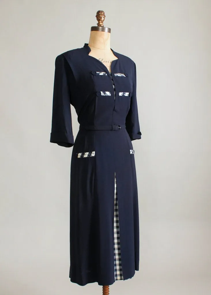 Vintage 1940s Sensibly Young Navy Rayon Day Dress