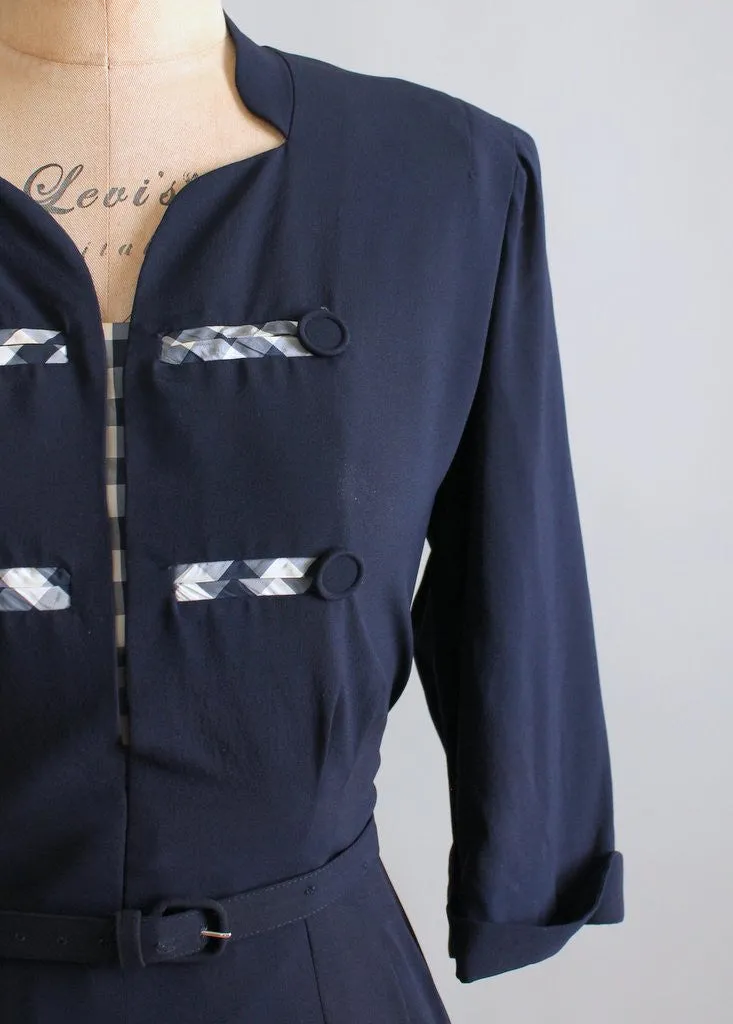 Vintage 1940s Sensibly Young Navy Rayon Day Dress