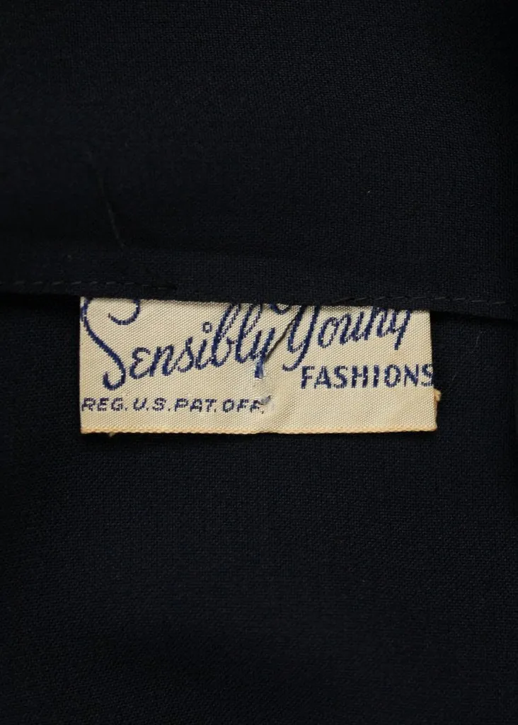 Vintage 1940s Sensibly Young Navy Rayon Day Dress