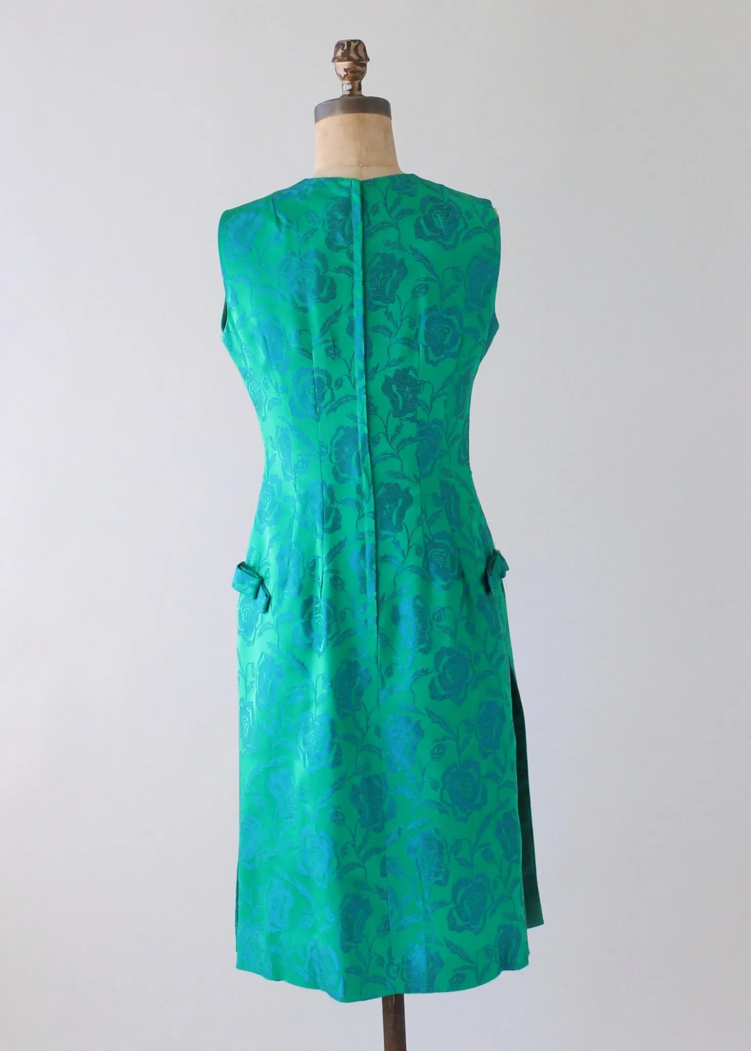 Vintage 1960s Iridescent Green Brocade Party Dress