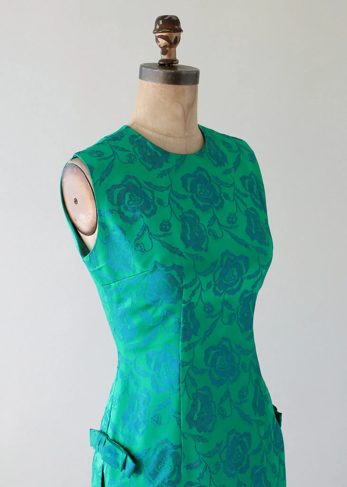 Vintage 1960s Iridescent Green Brocade Party Dress