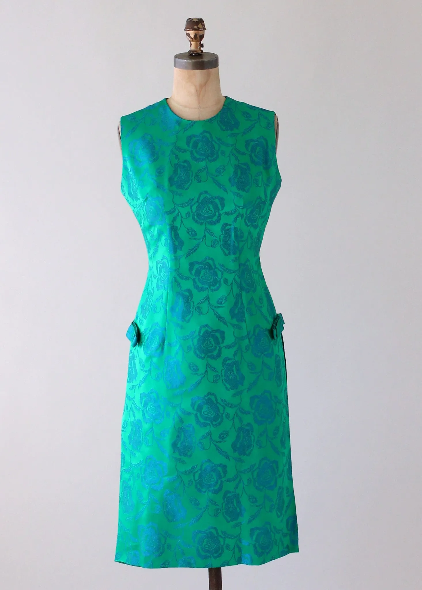 Vintage 1960s Iridescent Green Brocade Party Dress