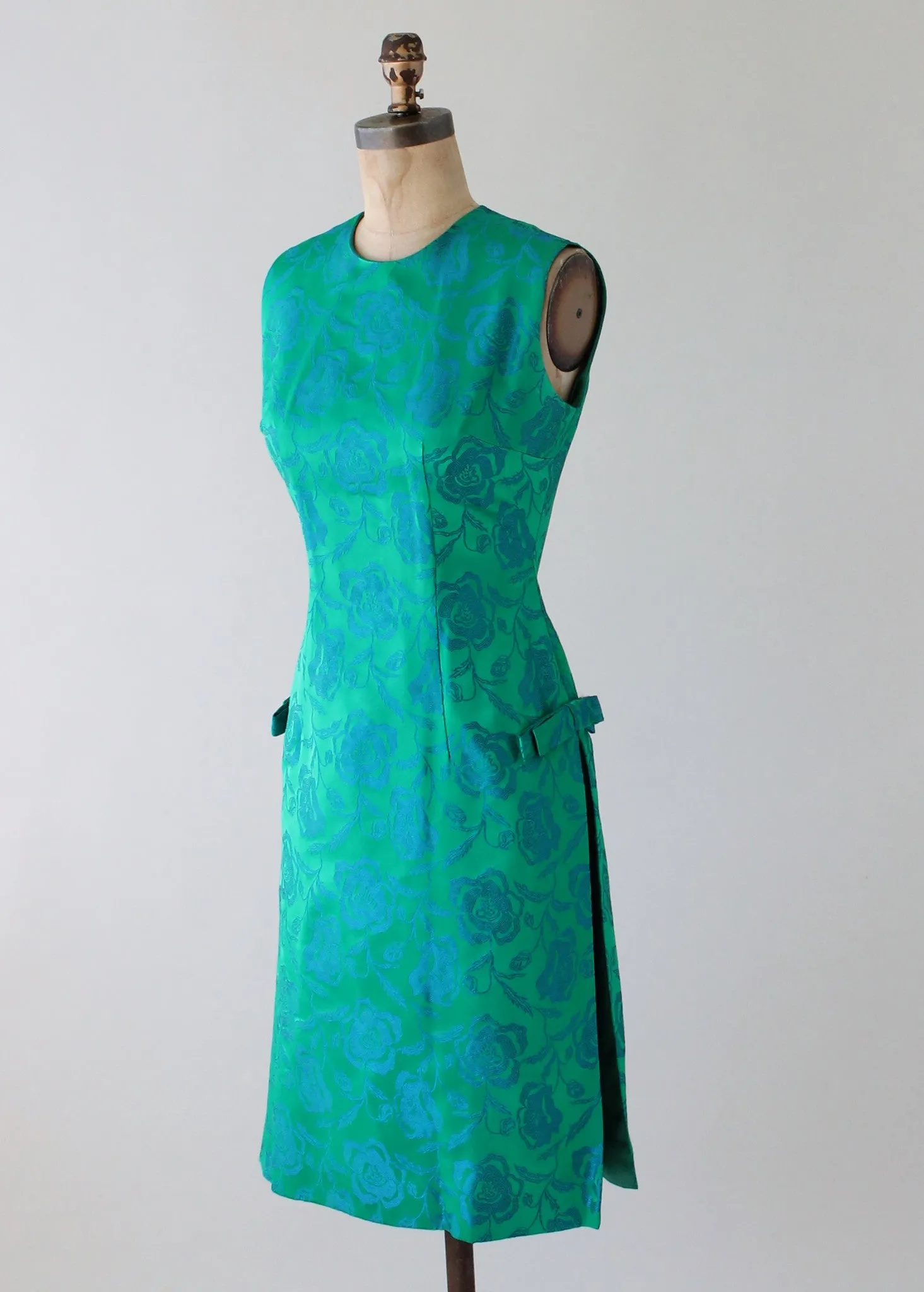 Vintage 1960s Iridescent Green Brocade Party Dress