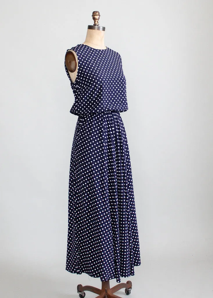 Vintage 1980s Navy and White Polka Dot Day Dress