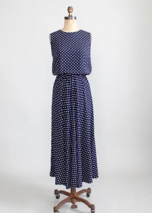 Vintage 1980s Navy and White Polka Dot Day Dress