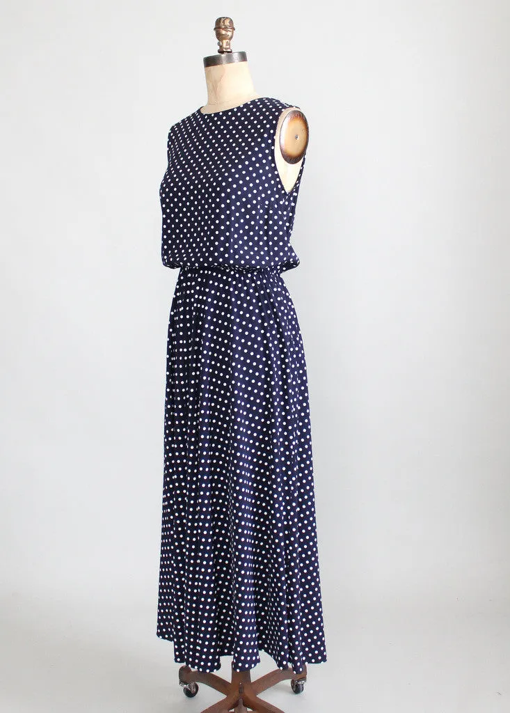 Vintage 1980s Navy and White Polka Dot Day Dress