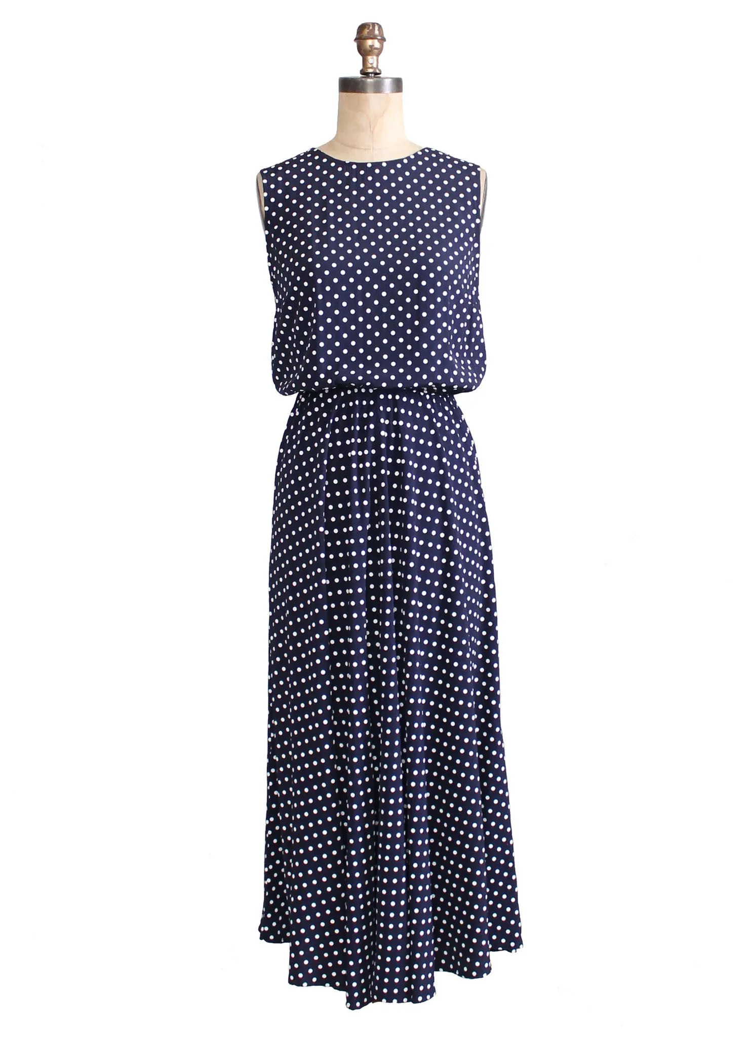 Vintage 1980s Navy and White Polka Dot Day Dress