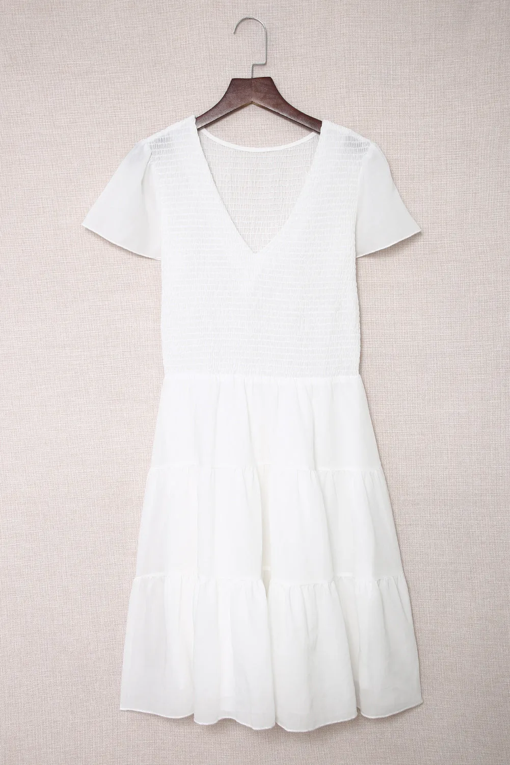 Womens Ruffle Sleeve Layered Mini Dress Smocked Flowy Mini Dress