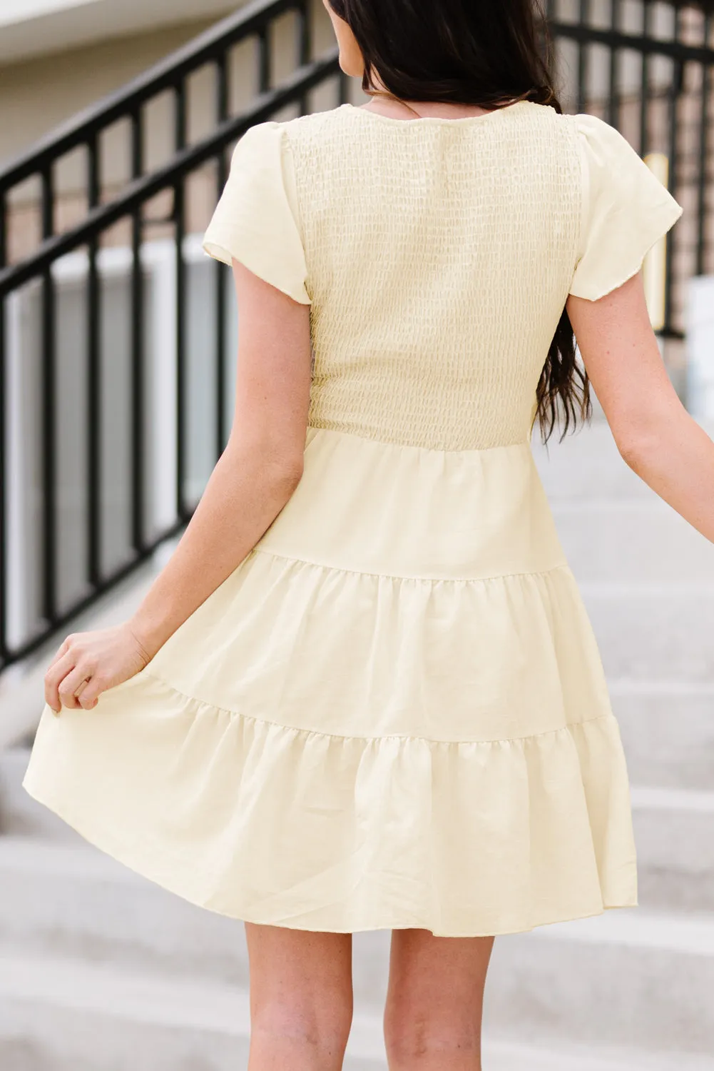 Womens Ruffle Sleeve Layered Mini Dress Smocked Flowy Mini Dress