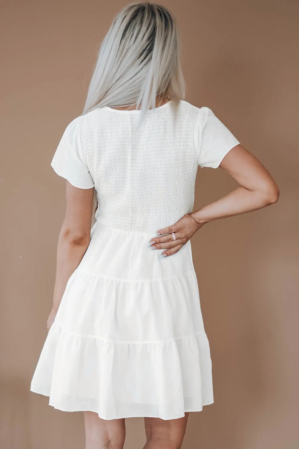 Womens Ruffle Sleeve Layered Mini Dress Smocked Flowy Mini Dress