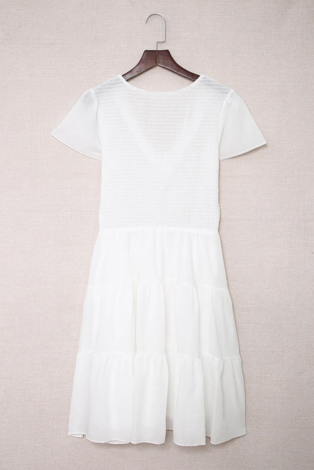 Womens Ruffle Sleeve Layered Mini Dress Smocked Flowy Mini Dress